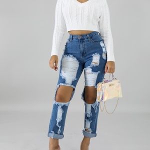 Outrages High Waisted Distressed Boyfriend Jeans